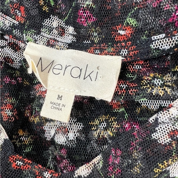 Meraki sheer tulle top size M whimsygoth Black floral puff sleeve tiered - Picture 7 of 8